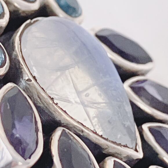 Nicky Butler Sterling Rainbow Moonstone Iolite Topaz Teardrop Clip On Earrings - Picture 6 of 15